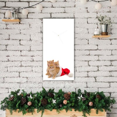 Glass Wall Clock Vertical Cats Christmas Santa Claus