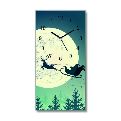 Glass Wall Clock Vertical Santa Claus Sleigh Christmas