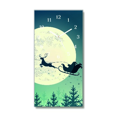 Glass Wall Clock Vertical Santa Claus Sleigh Christmas