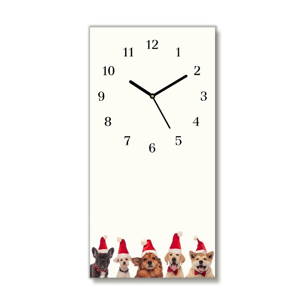 Glass Wall Clock Vertical Dogs Santa Claus Christmas