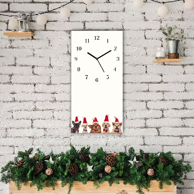 Glass Wall Clock Vertical Dogs Santa Claus Christmas
