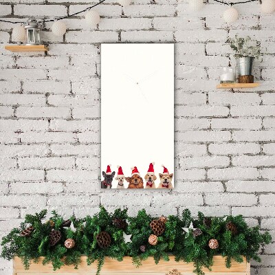 Glass Wall Clock Vertical Dogs Santa Claus Christmas