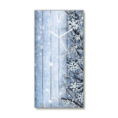 Glass Kitchen Clock Vertical Holy Snowflakes Winter Frost