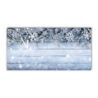 Glass Kitchen Clock Horizontal Holy Snowflakes Winter Frost
