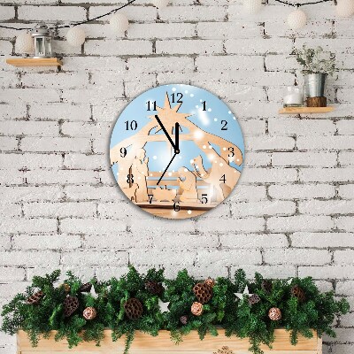 Glass Wall Clock Round Stable Christmas Winter