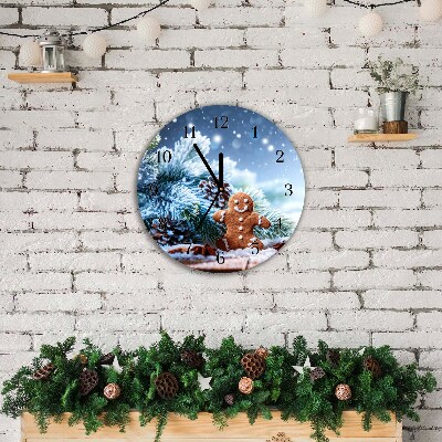 Glass Wall Clock Round Gingerbread Christmas holidays Snow