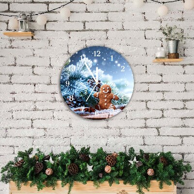 Glass Wall Clock Round Gingerbread Christmas holidays Snow