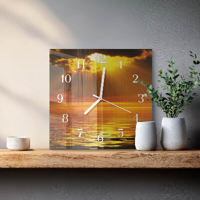 Glass wall clock square Sunset