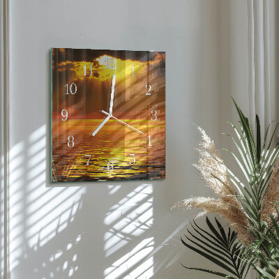 Glass wall clock square Sunset
