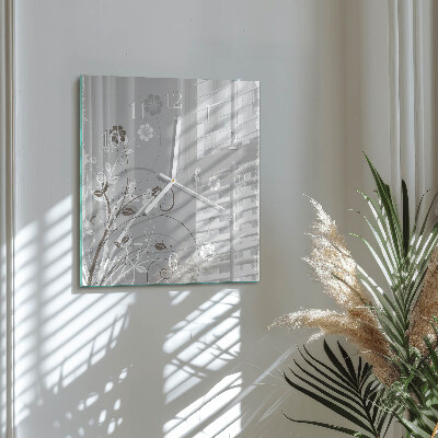 Glass wall clock square Flowers
