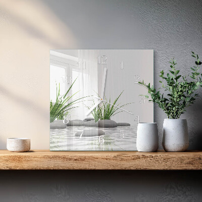 Glass wall clock square Stones