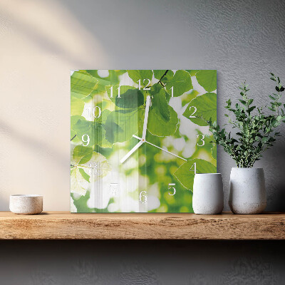 Glass wall clock square Leaves