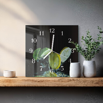 Glass wall clock square Lemon and lime