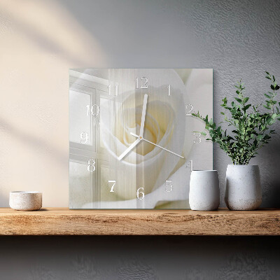 Square wall clock White rose