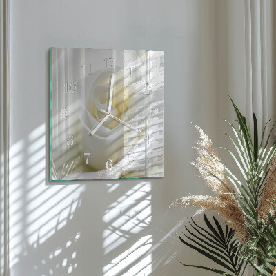 Square wall clock White rose