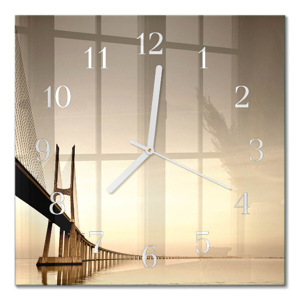 Square kitchen clock Bridge in sepia