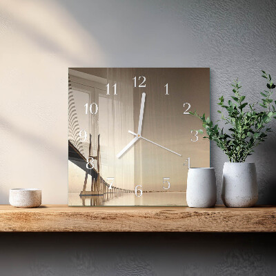Square kitchen clock Bridge in sepia