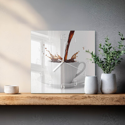 Glass clock square A cup of coffee