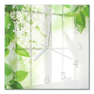Glass clock square Leaves