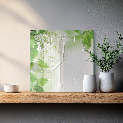 Glass clock square Leaves