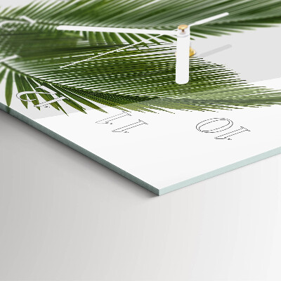 Glass wall clock square Palm leaves