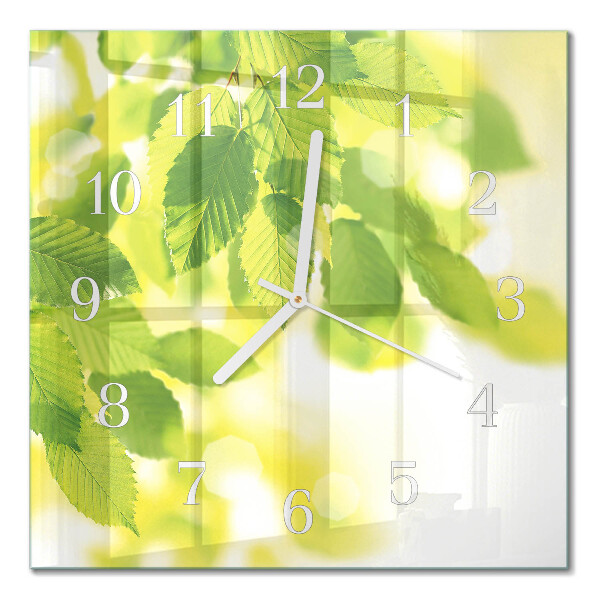 Glass wall clock square Leaves