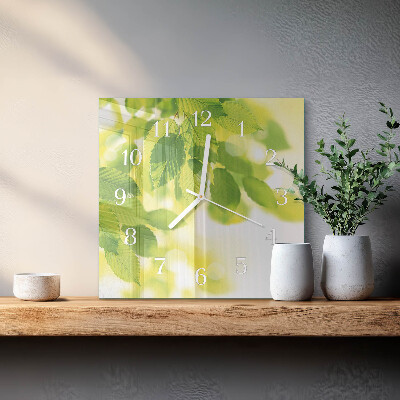 Glass wall clock square Leaves