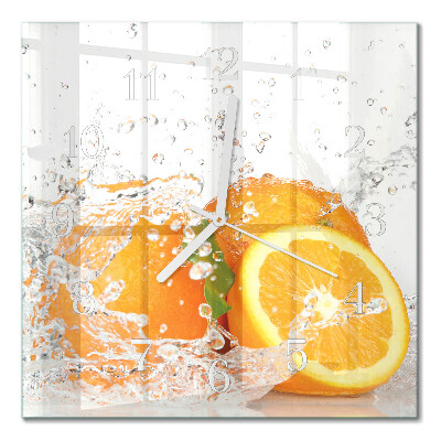 Glass clock square Oranges