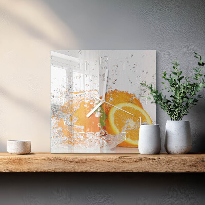 Glass clock square Oranges
