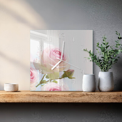 Glass wall clock square Rose