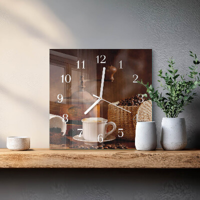 Glass clock square A cup of coffee