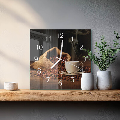 Glass clock square Coffee beans