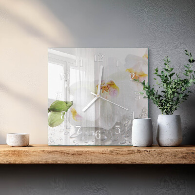 Glass wall clock square Orchid