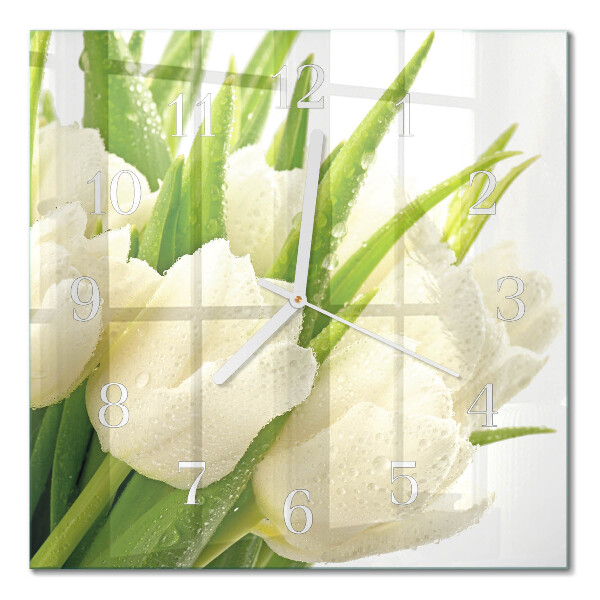 Glass wall clock square Tulips