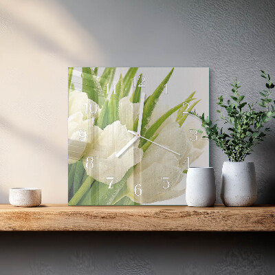 Glass wall clock square Tulips