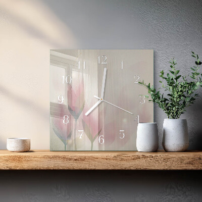 Glass wall clock square Flowers