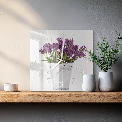 Glass wall clock square Lavender