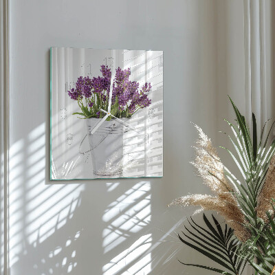 Glass wall clock square Lavender