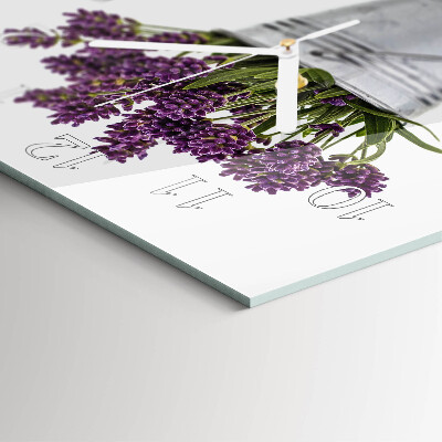Glass wall clock square Lavender