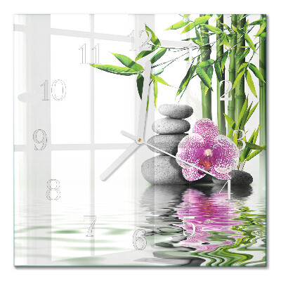 Glass wall clock square Flowering tree