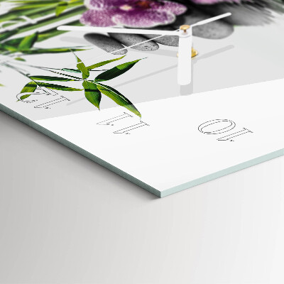 Glass wall clock square Stones and orchid