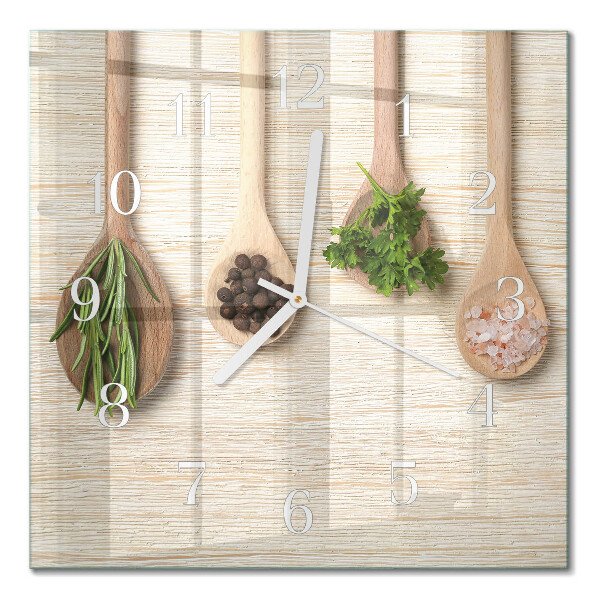 Glass clock square Wooden spoon