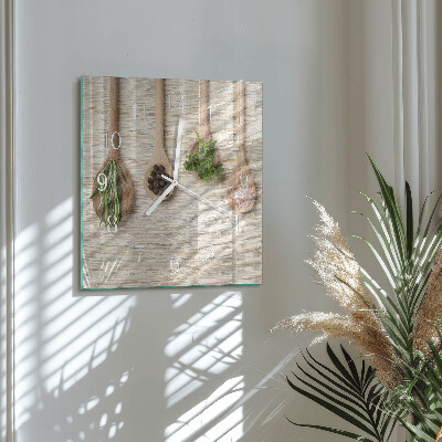 Glass clock square Wooden spoon