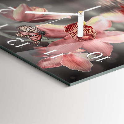 Glass clock square Orchid