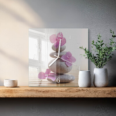 Glass clock square Spa stones