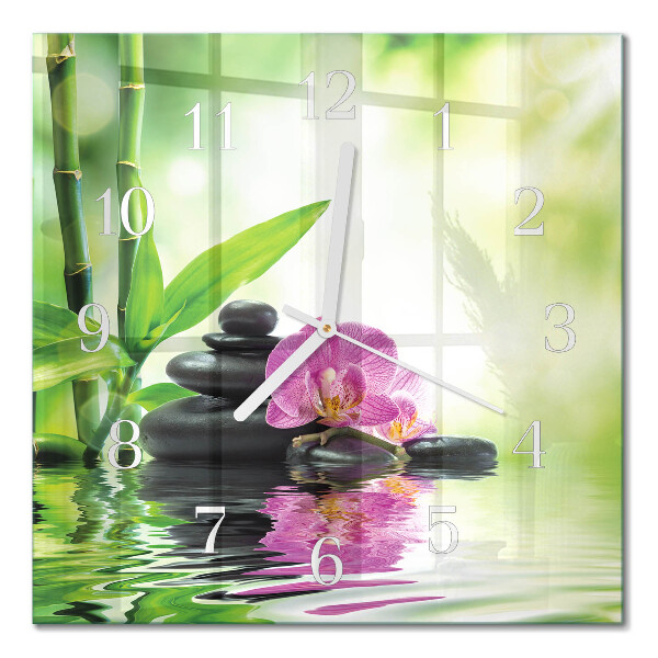Glass clock square Orchid spa