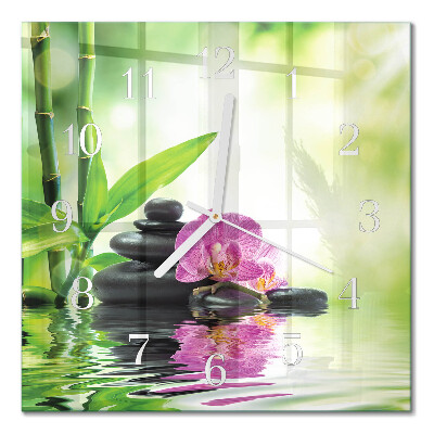 Glass clock square Orchid spa