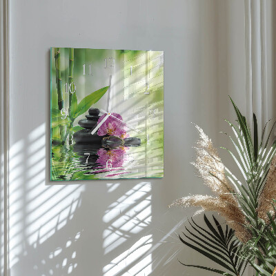 Glass clock square Orchid spa