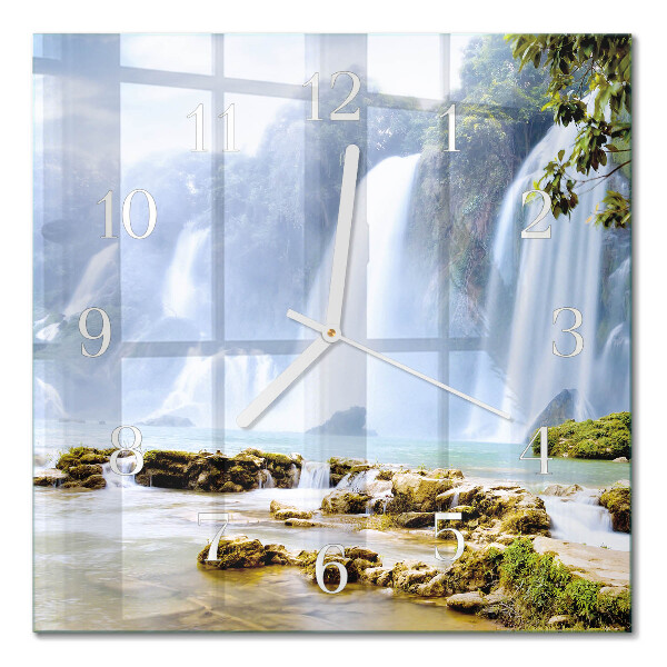 Glass wall clock square Waterfall