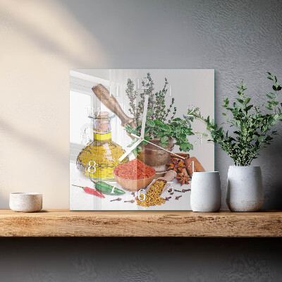 Glass wall clock square Spices